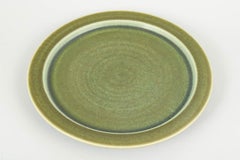 Saxbo, Denmark. Large stoneware dish with green glaze. Mid-20th C.