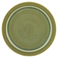 Saxbo, Denmark. Large stoneware dish with green glaze. Mid-20th C.