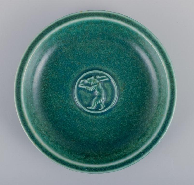 Scandinavian Modern Saxbo, Denmark. Small ceramic bowl featuring a motif of a standing bear. For Sale