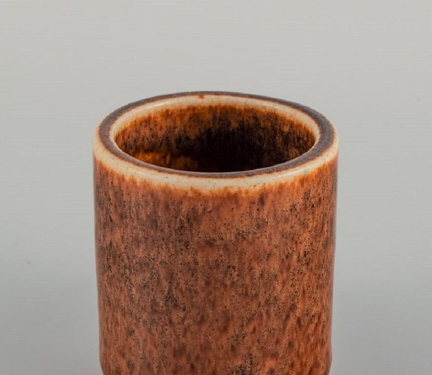 Scandinavian Modern Saxbo, Glazed Ceramic Vase with Brown Glaze, Mid-20th Century For Sale