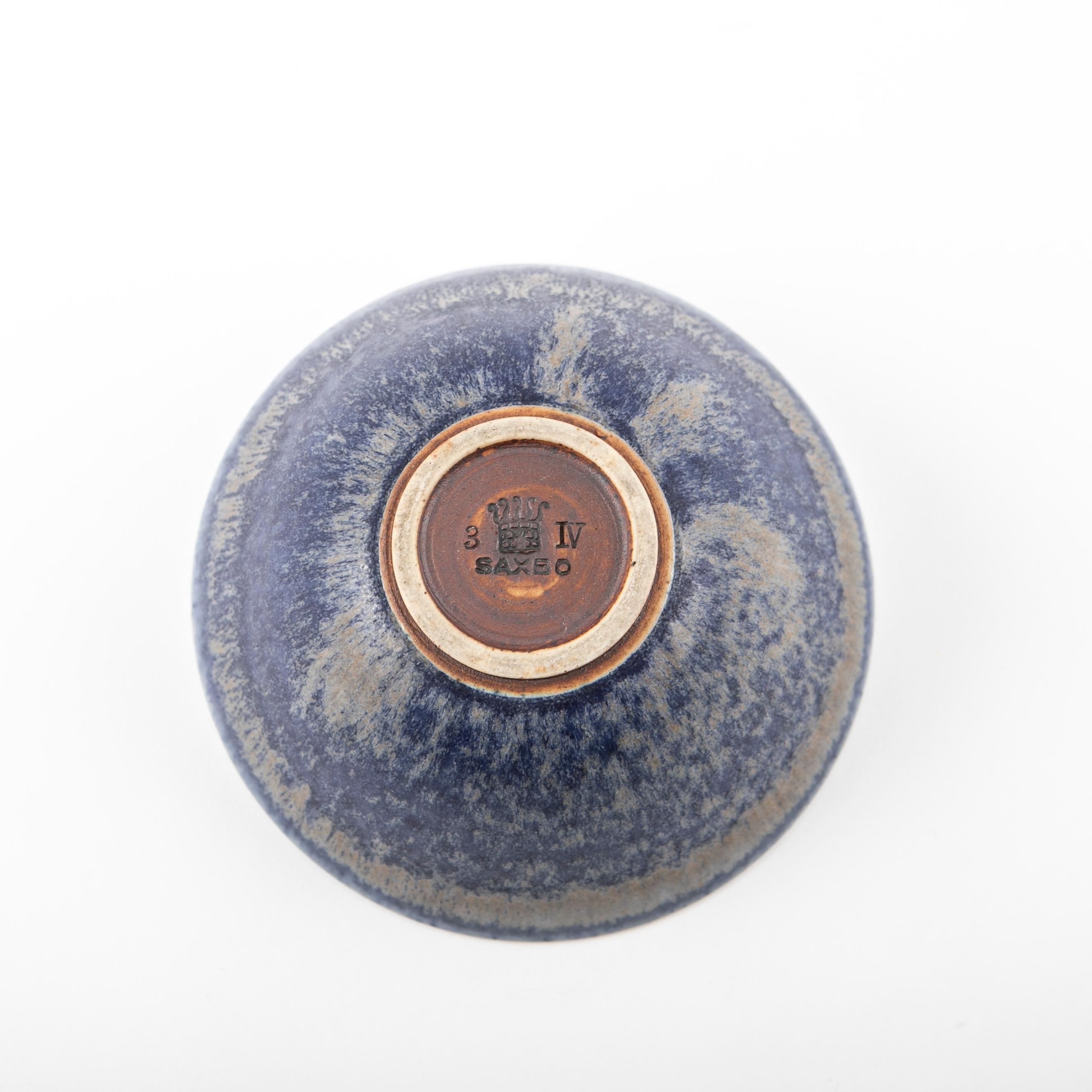 Ceramic Saxbo Blue Glazed Stoneware Bowl For Sale
