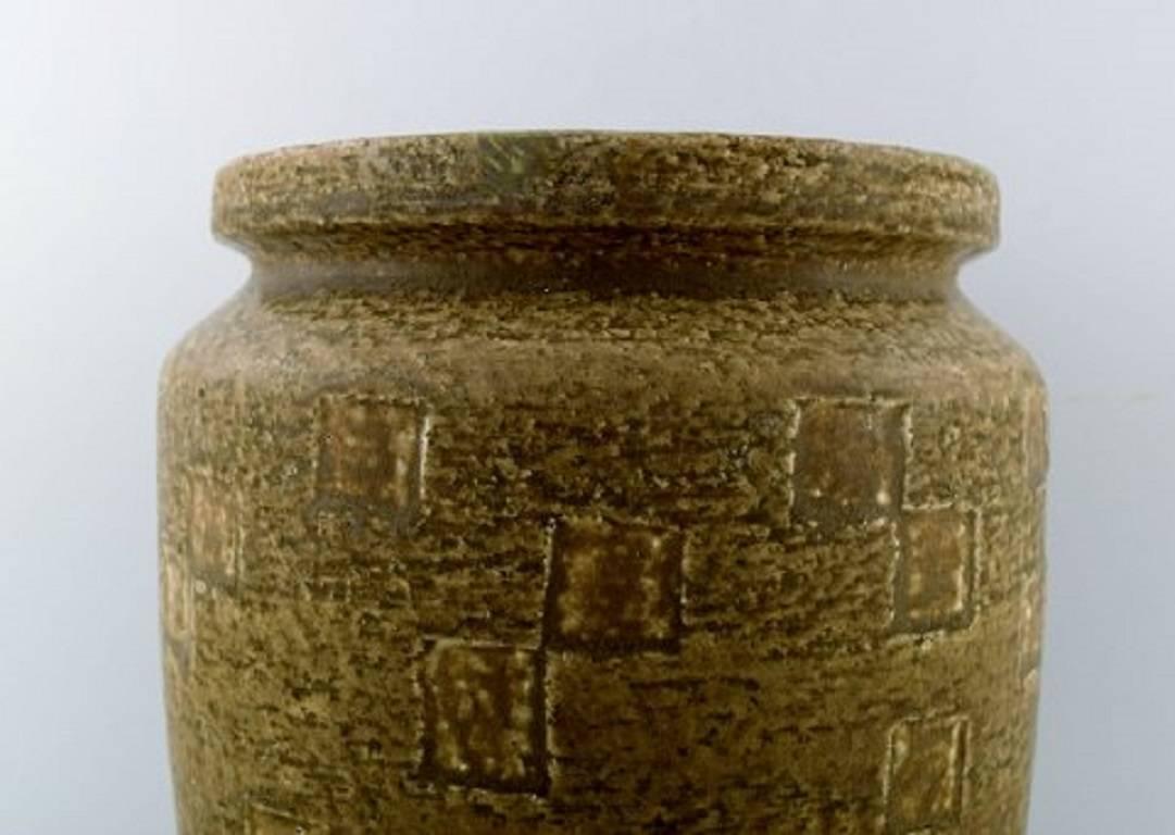 Danish Saxbo Large Stoneware Vase in Modern Design, Glaze in Yellow Brown Tones For Sale