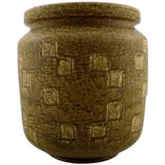 Vintage Saxbo Large Stoneware Vase in Modern Design, Glaze in Yellow Brown Tones