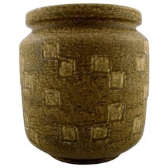 Saxbo Large Stoneware Vase in Modern Design, Glaze in Yellow Brown Tones