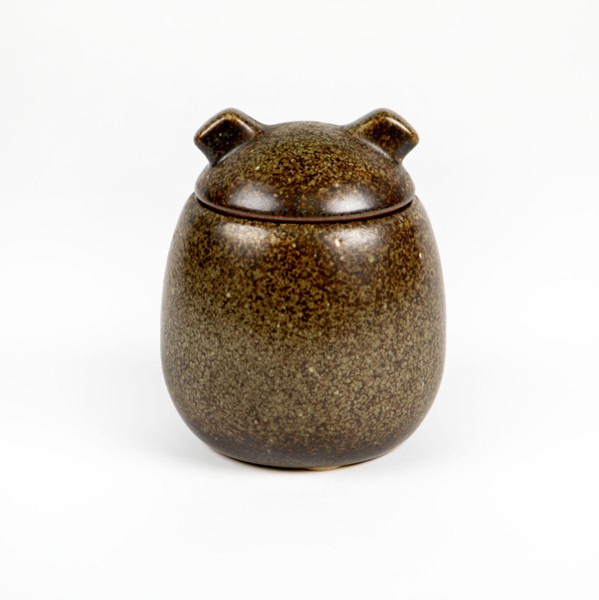 Vaso in gres con coperchio Saxbo di Erik Rahr, smalto marrone screziato in vendita