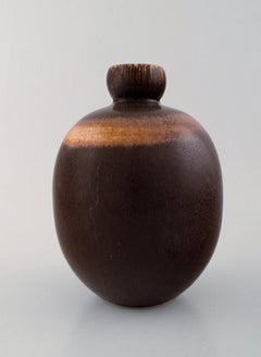 Saxbo: Rarely Shaped Vase Decorated with Dark Brown Glaze.