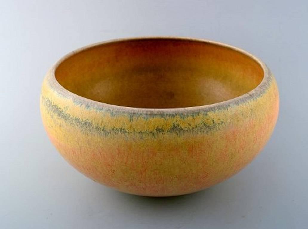 Scandinavian Modern Saxbo, Stoneware Bowl in Modern Design, Glaze in Yellow Shades