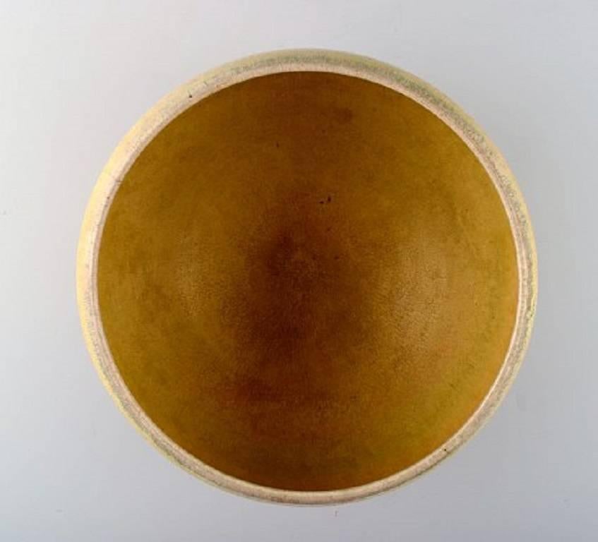 Danish Saxbo, Stoneware Bowl in Modern Design, Glaze in Yellow Shades