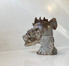 Sculpture de poisson dragon en grès Saxbo d'Hugo Liisberg