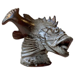 Saxbo Stoneware Dragon Fish Sculpture by Hugo Liisberg