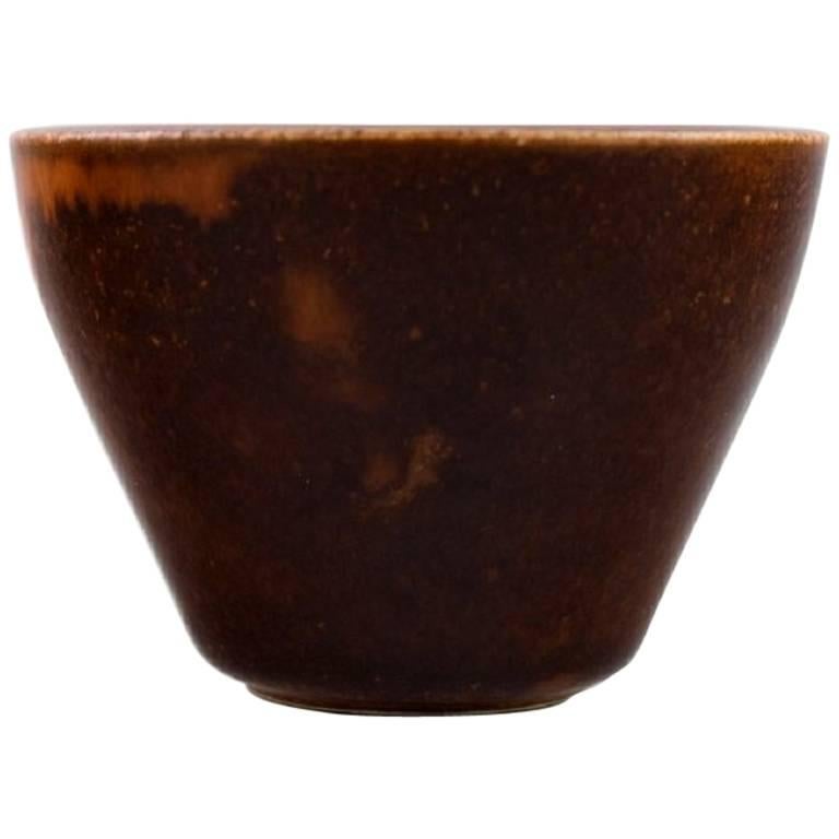 Saxbo Stoneware Vase in Modern Design, Glaze in Brown Shades For Sale