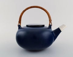 Saxbo Teapot in Glazed Ceramics and Spout with Silver Mounting, 1940s