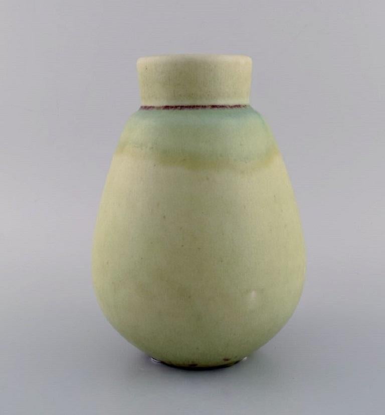 Scandinavian Modern Saxbo Vase in Glazed Ceramics, Beautiful Glaze, Mid-20th C.