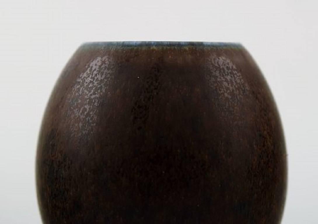 Scandinavian Modern Saxbo, Small Ceramic Vase, Beautiful Glaze in Brown Shades