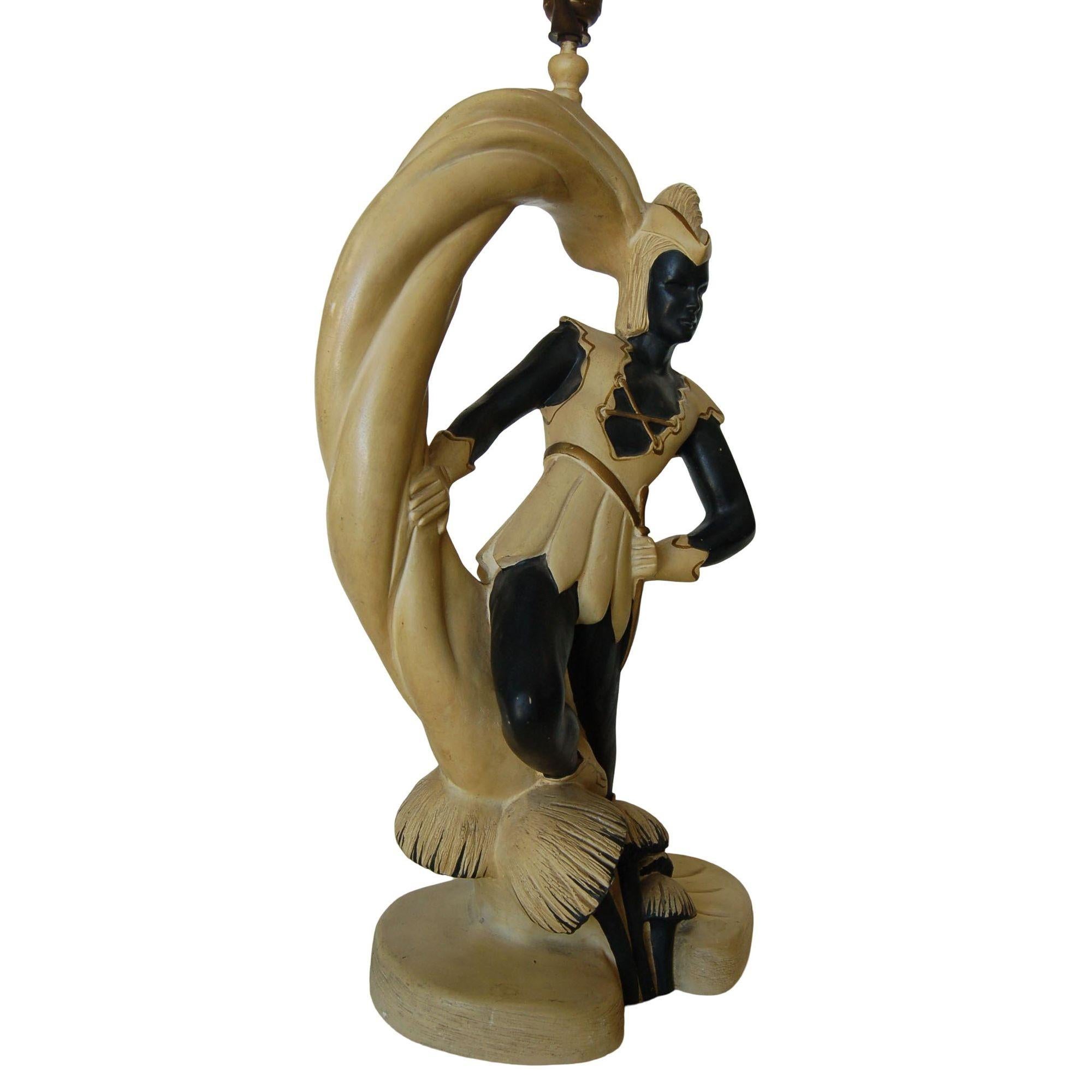 Américain Paire de lampes de bureau Saxon Crusader Robin Hood, sculpture continentale en faïence Chalkware en vente