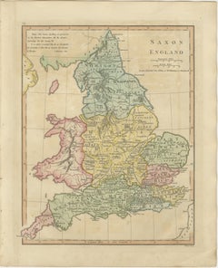 Saxon England Map, Heptarchy Kingdoms, Wilkinson London 1817