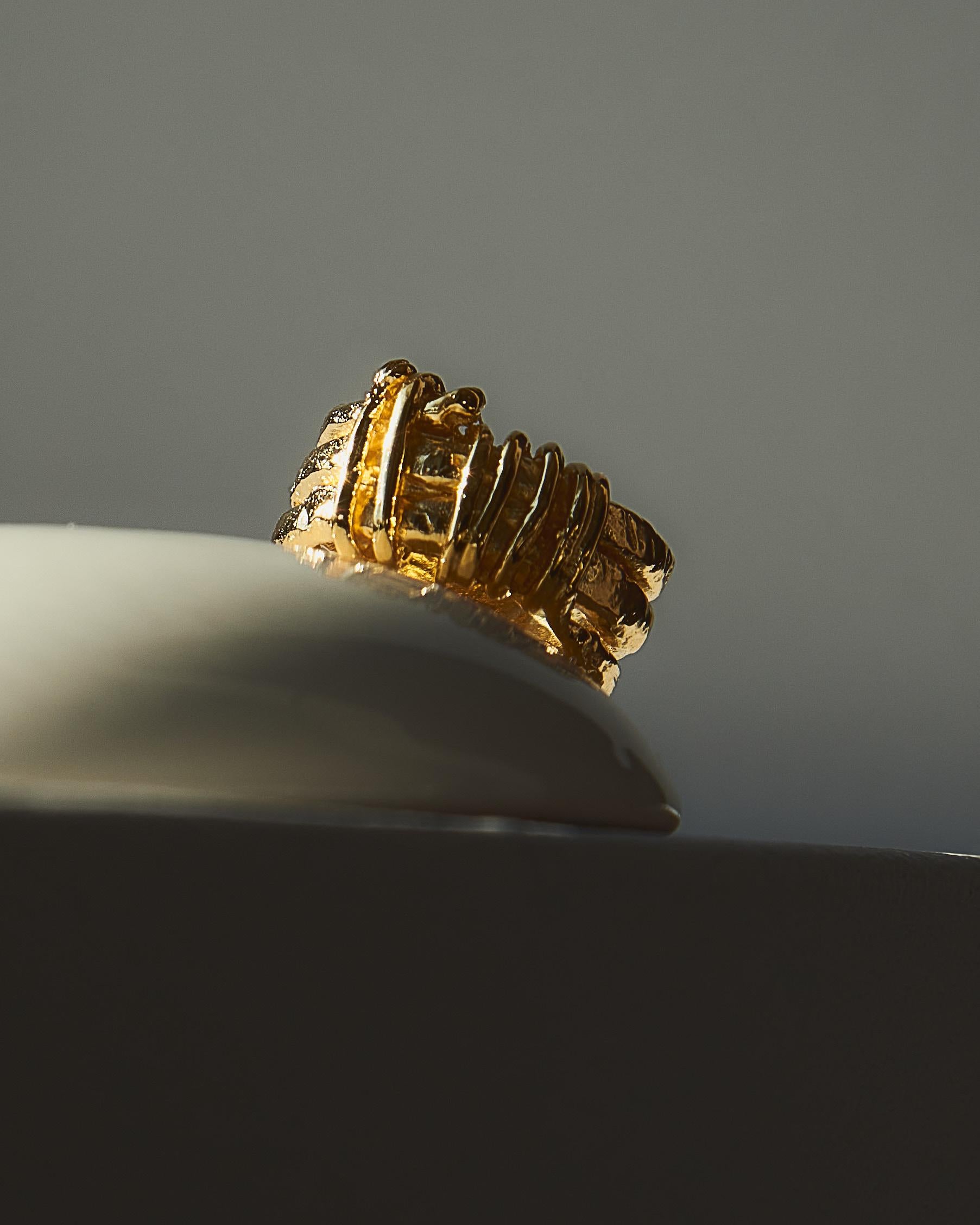 Women's or Men's Saxon Ring is handcrafted from 24ct gold-plated bronze For Sale