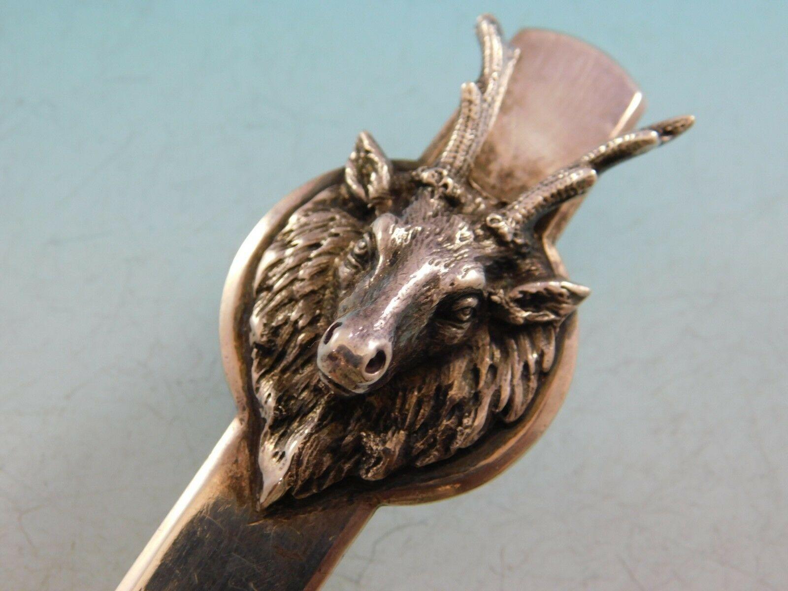 Saxon Stag by Gorham Sterling Silver Berry Spoon 3D Applied Figural In Excellent Condition In Big Bend, WI
