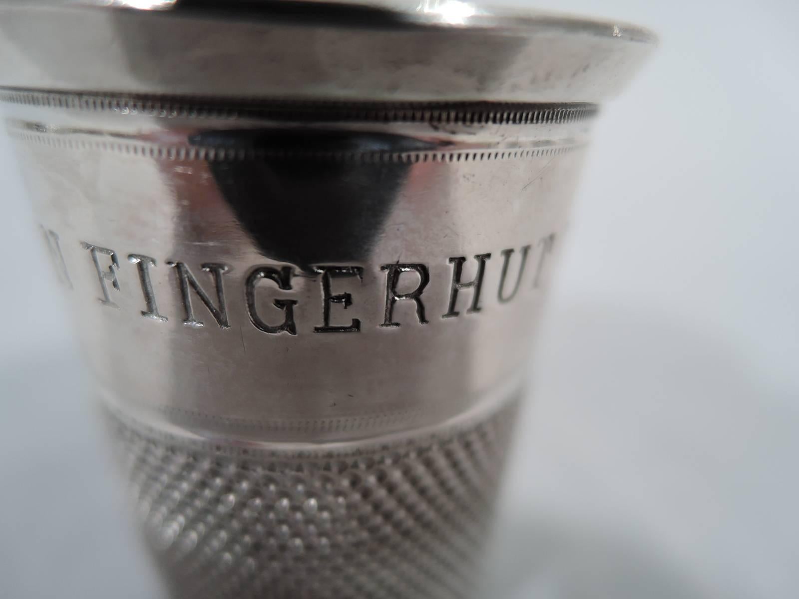 Edwardian Say it in German with Antique Novelty Silver Thimble Shot Glass