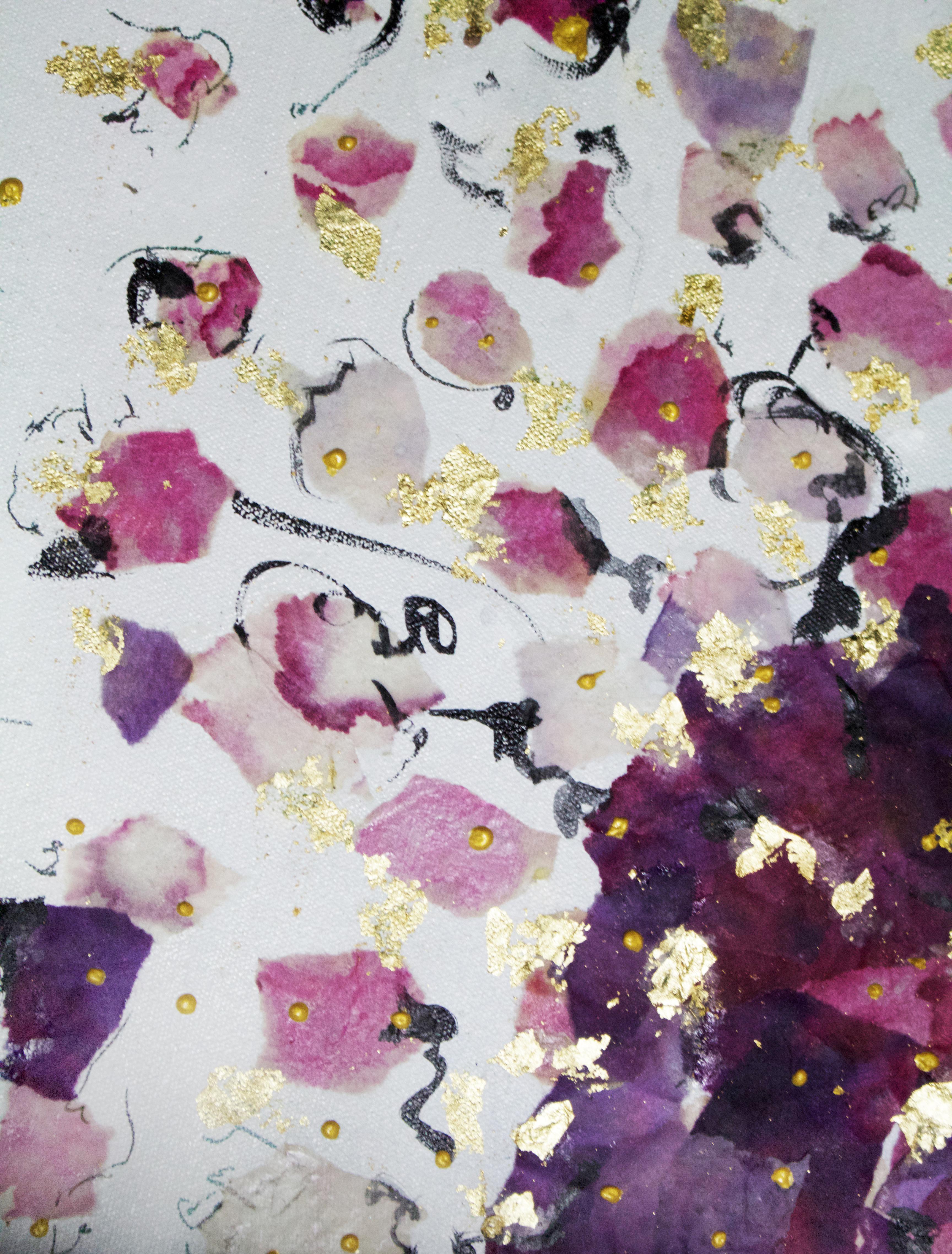 Hibiscus Tea Series: Lotus  - Gold Abstract Painting by Saya Behnam