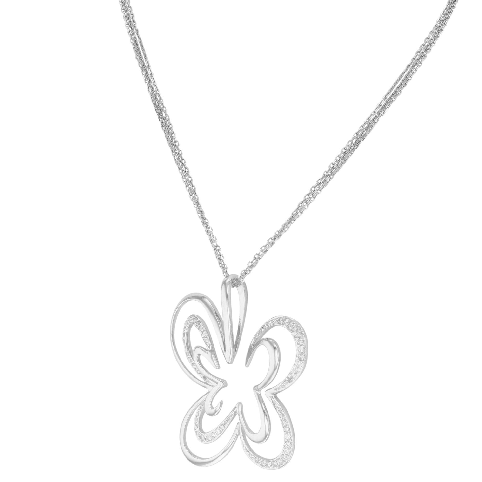 Women's Saya Diamond Pendant Ladies Necklace 18K White Gold 0.20cttw For Sale
