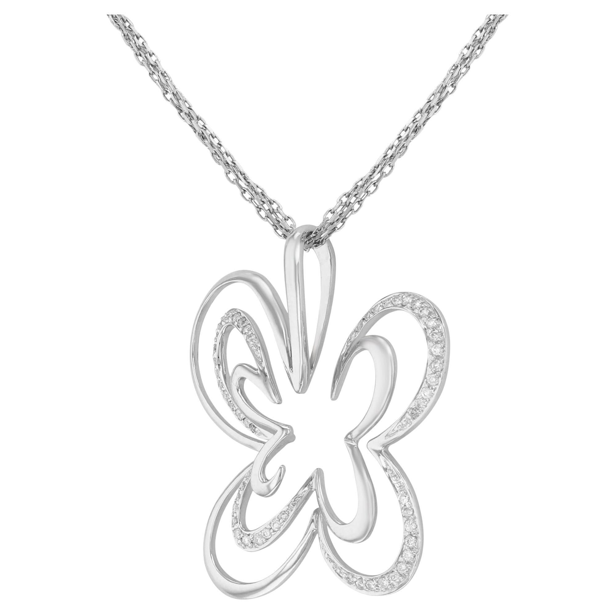 Saya Diamond Pendant Ladies Necklace 18K White Gold 0.20cttw For Sale