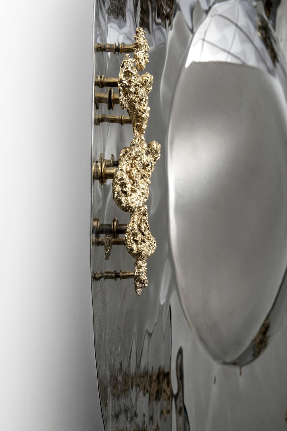Portuguese Saya Mirror in Casted Brass Details and Polished Nickel by Brabbu For Sale