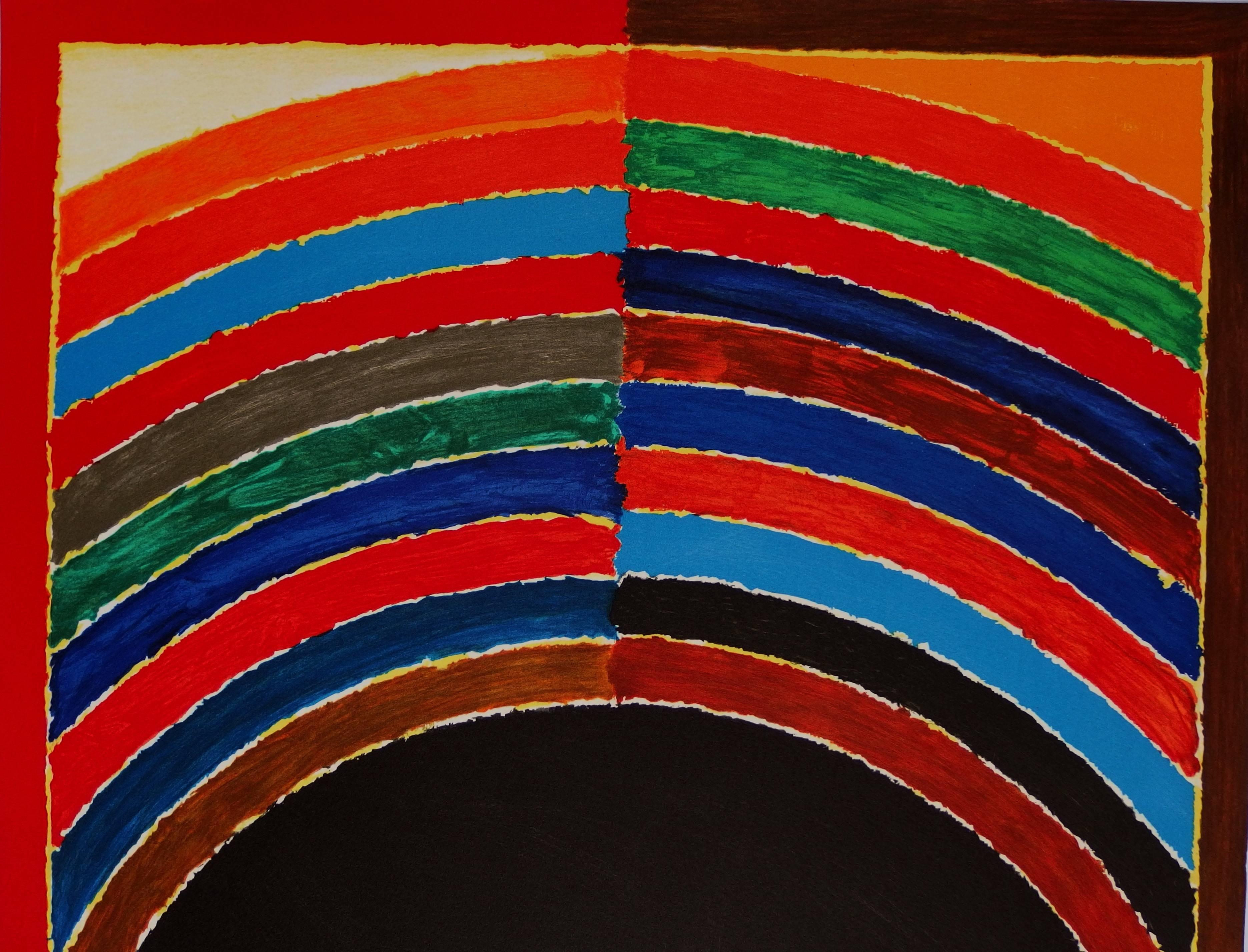 Bindu - Litografia originale firmata - 150 copie (INDIA) - Abstract Print Nero di Sayed Haider Raza