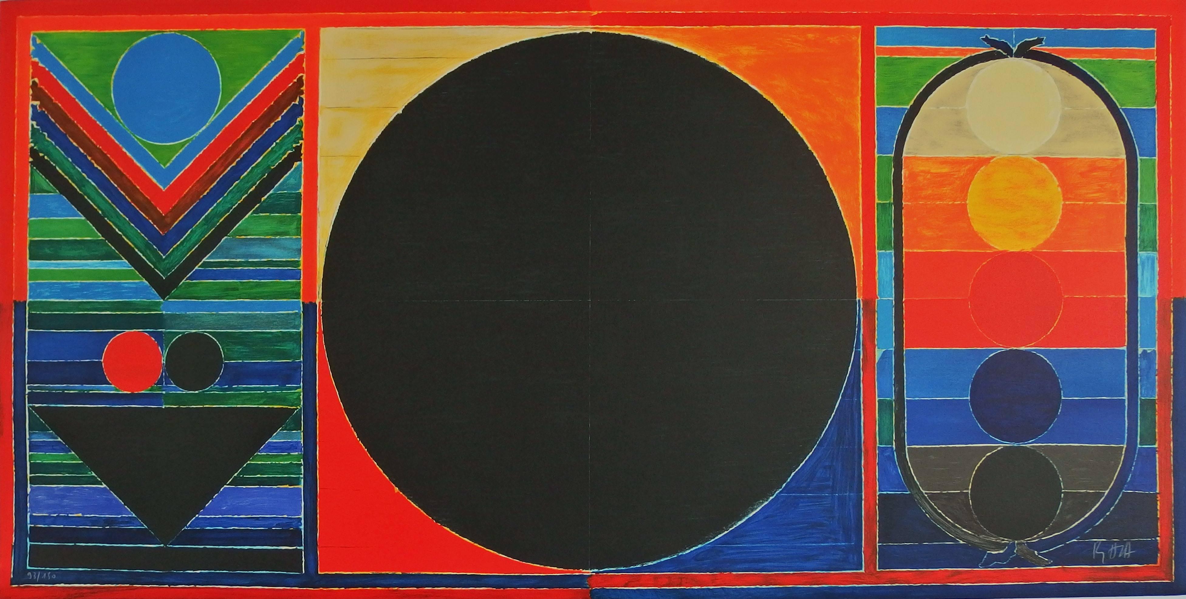 Sayed Haider Raza Abstract Print - Tree, Bindu & Five Elements - Original handsigned lithograph /150 copies #INDIA