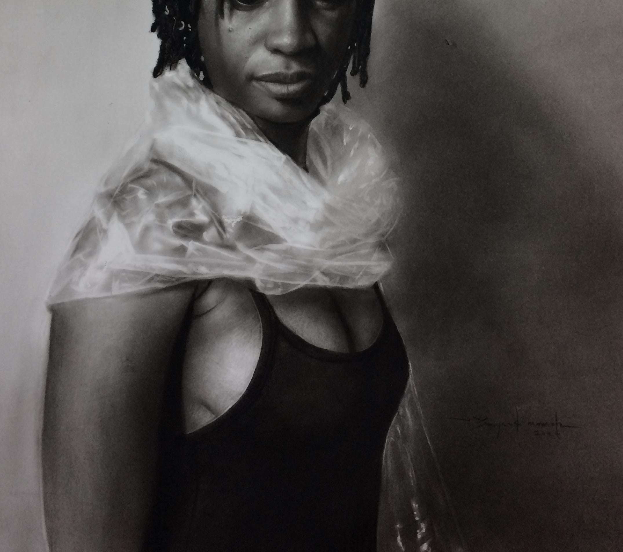 Permettimi -21° secolo, Contemporaneo, Ritratto figurativo, Bianco e nero, Amore - Portrait Painting Nero di Sayeed Momoh