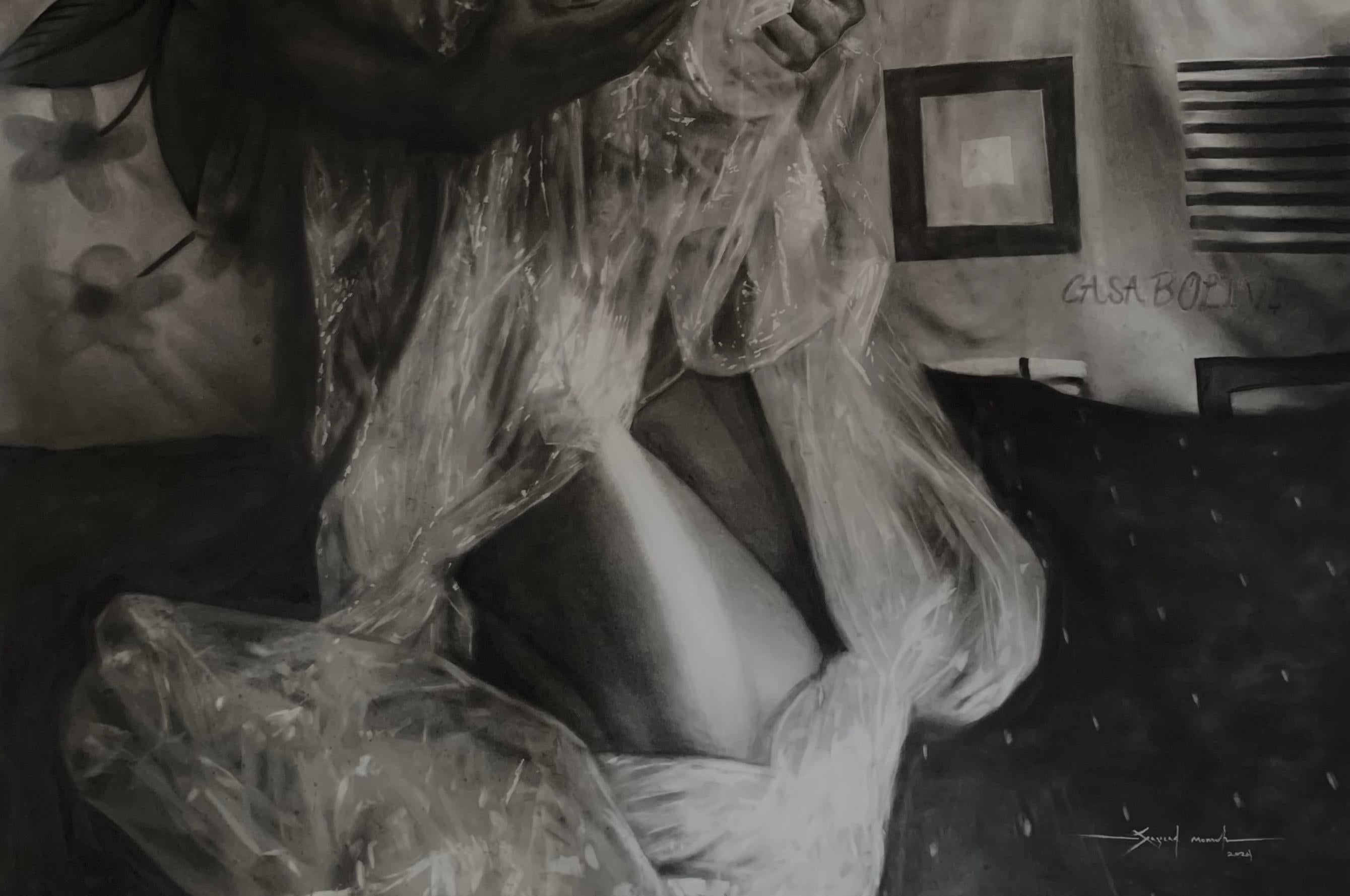 In Bloom - 21st Century, Contemporary, Figurative Realism, Nude, Black and White - Expressionist Painting by Sayeed Momoh
