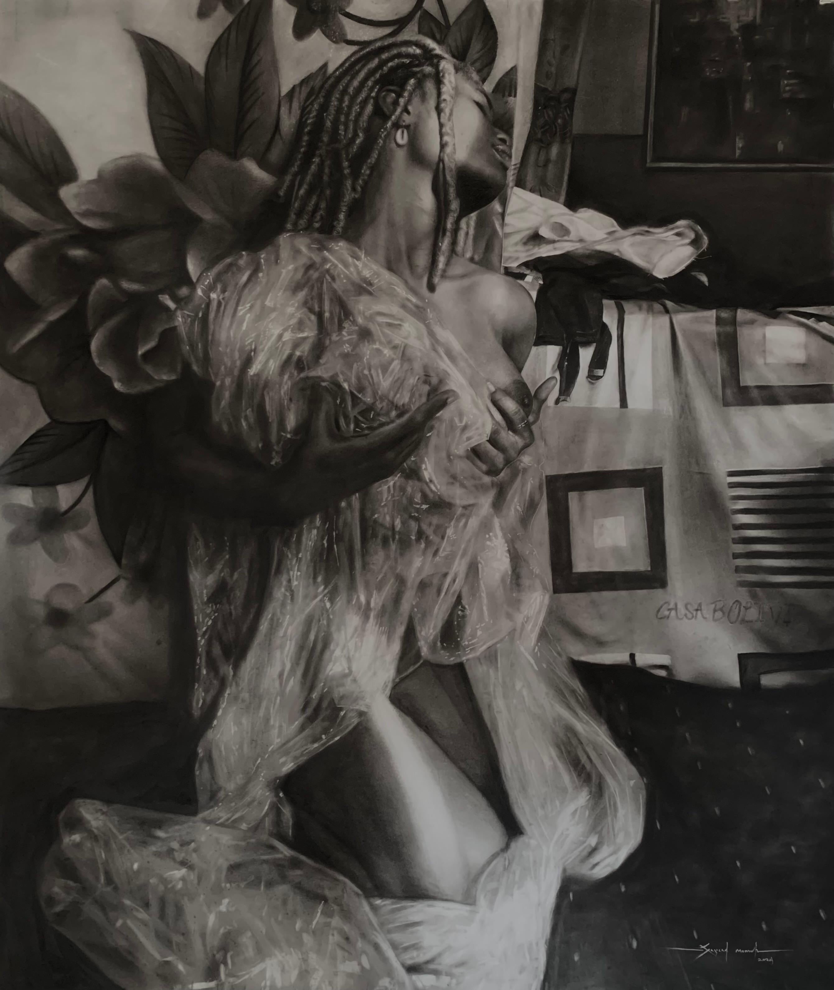 Sayeed Momoh Portrait Painting - In Bloom - 21st Century, Contemporary, Figurative Realism, Nude, Black and White