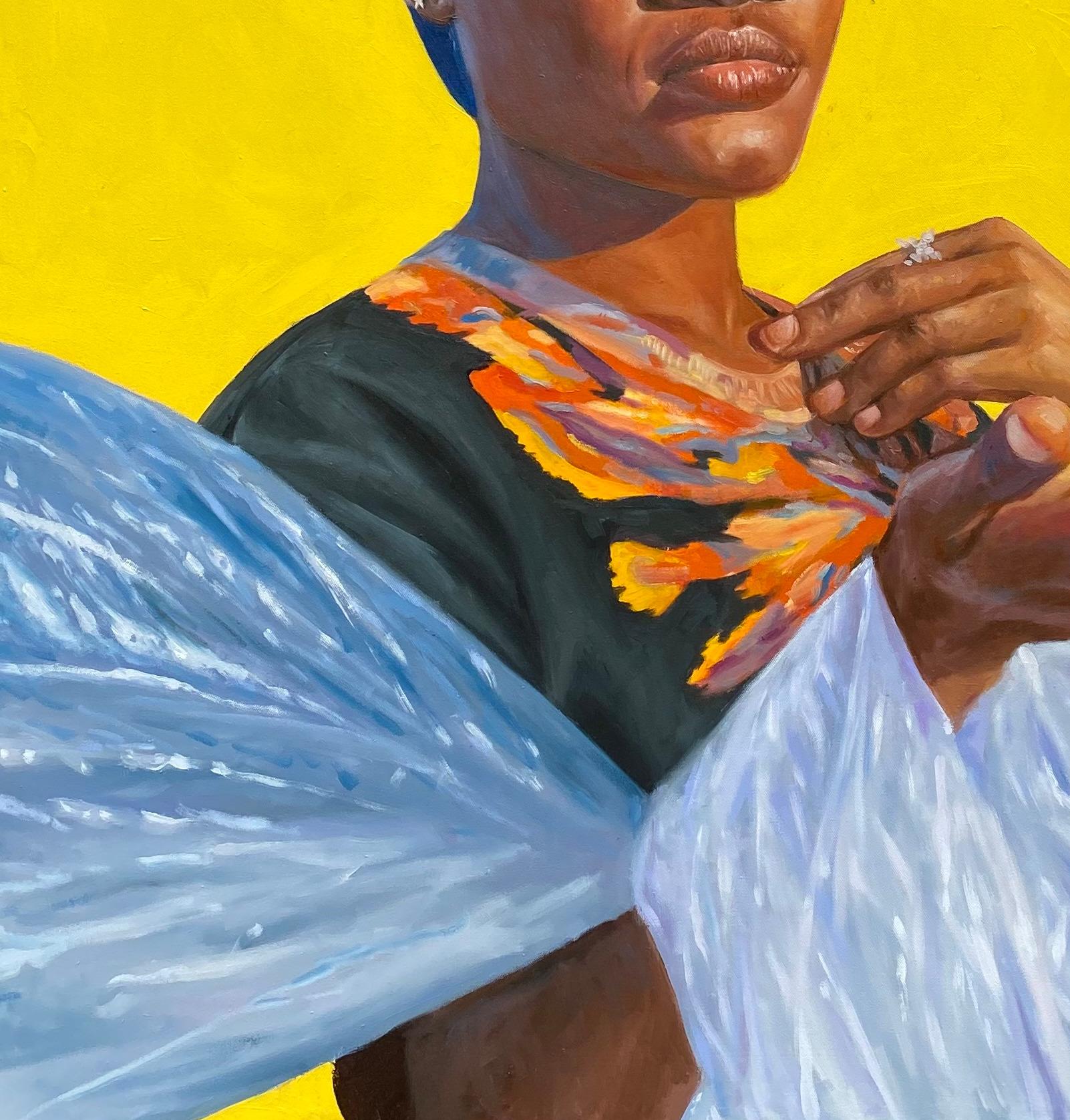 Más allá del reproche - Siglo XXI, Expresionista, Retrato figurativo, Óleo, Mujer - Portrait Painting Amarillo de Sayeed Momoh