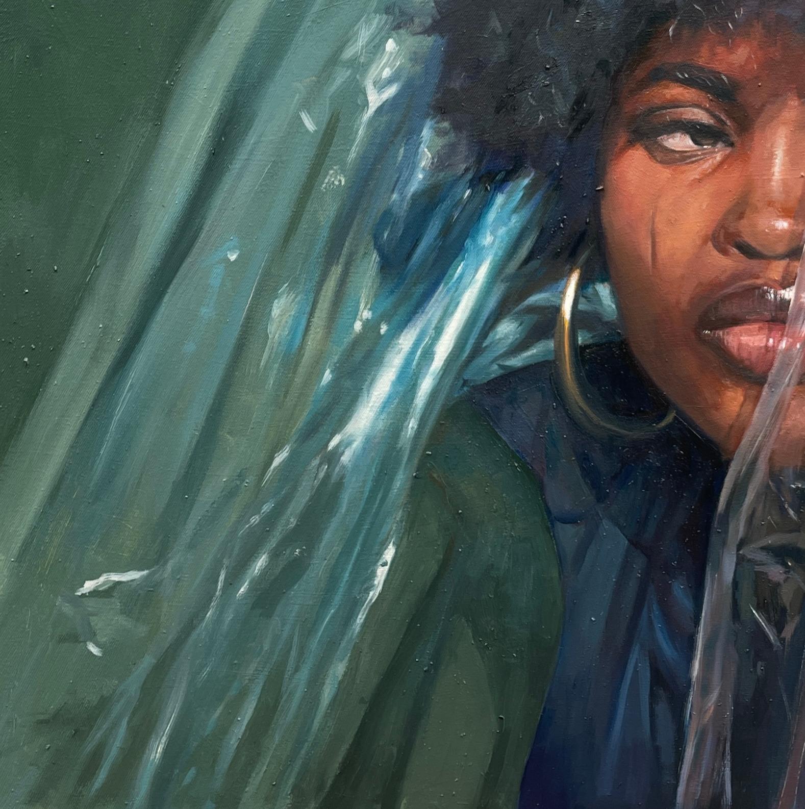 Closure - 21e siècle, Contemporary, Figurative Portrait, Oil, Women in Fashion - Noir Portrait Painting par Sayeed Momoh