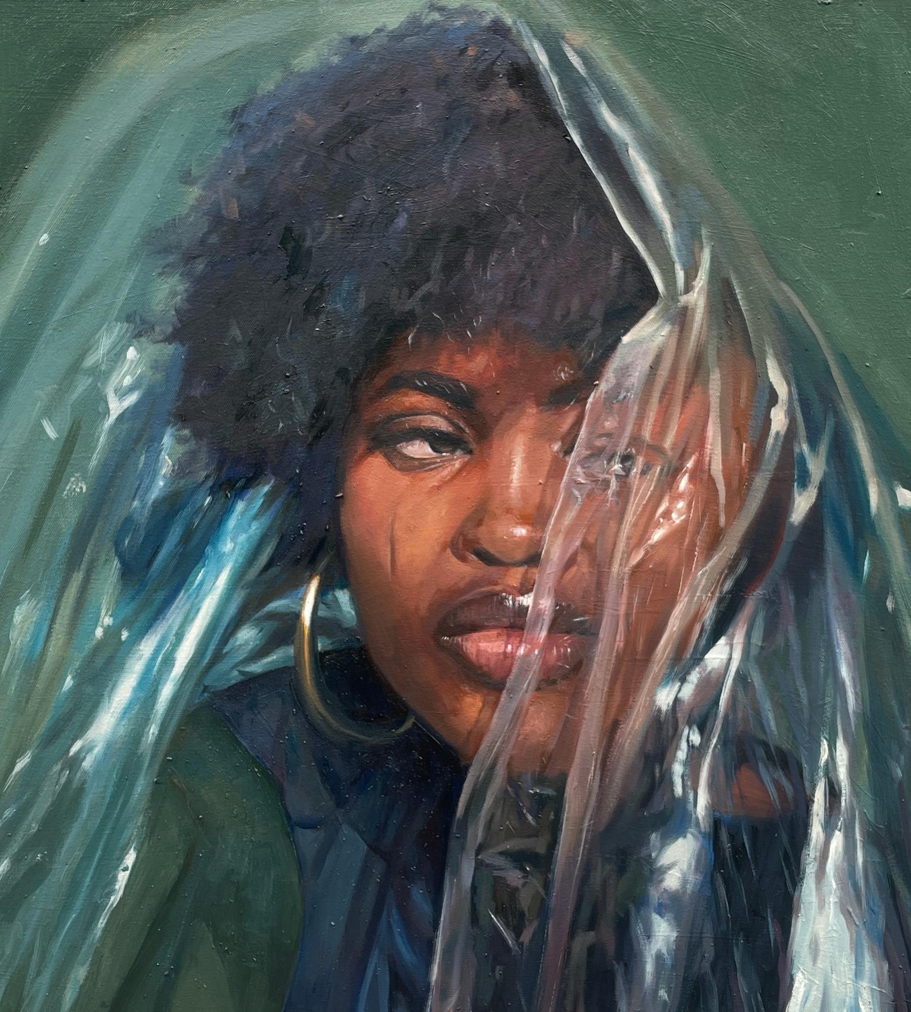 Closure - 21e siècle, Contemporary, Figurative Portrait, Oil, Women in Fashion en vente 1