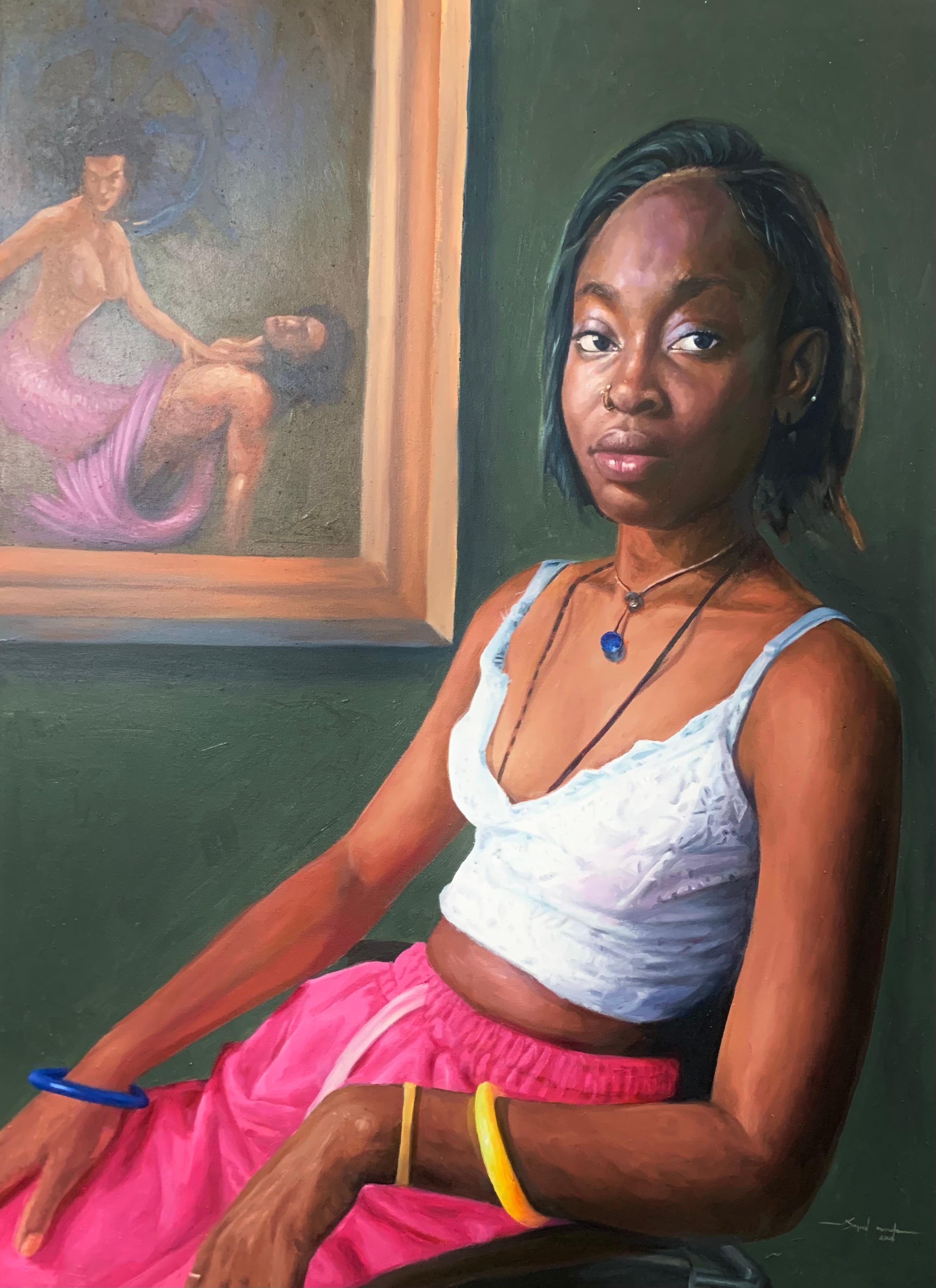 Figurative Painting di Sayeed Momoh - La sua storia silenziosa - 21° secolo, Espressionista, Ritratto figurativo, Olio, Donne