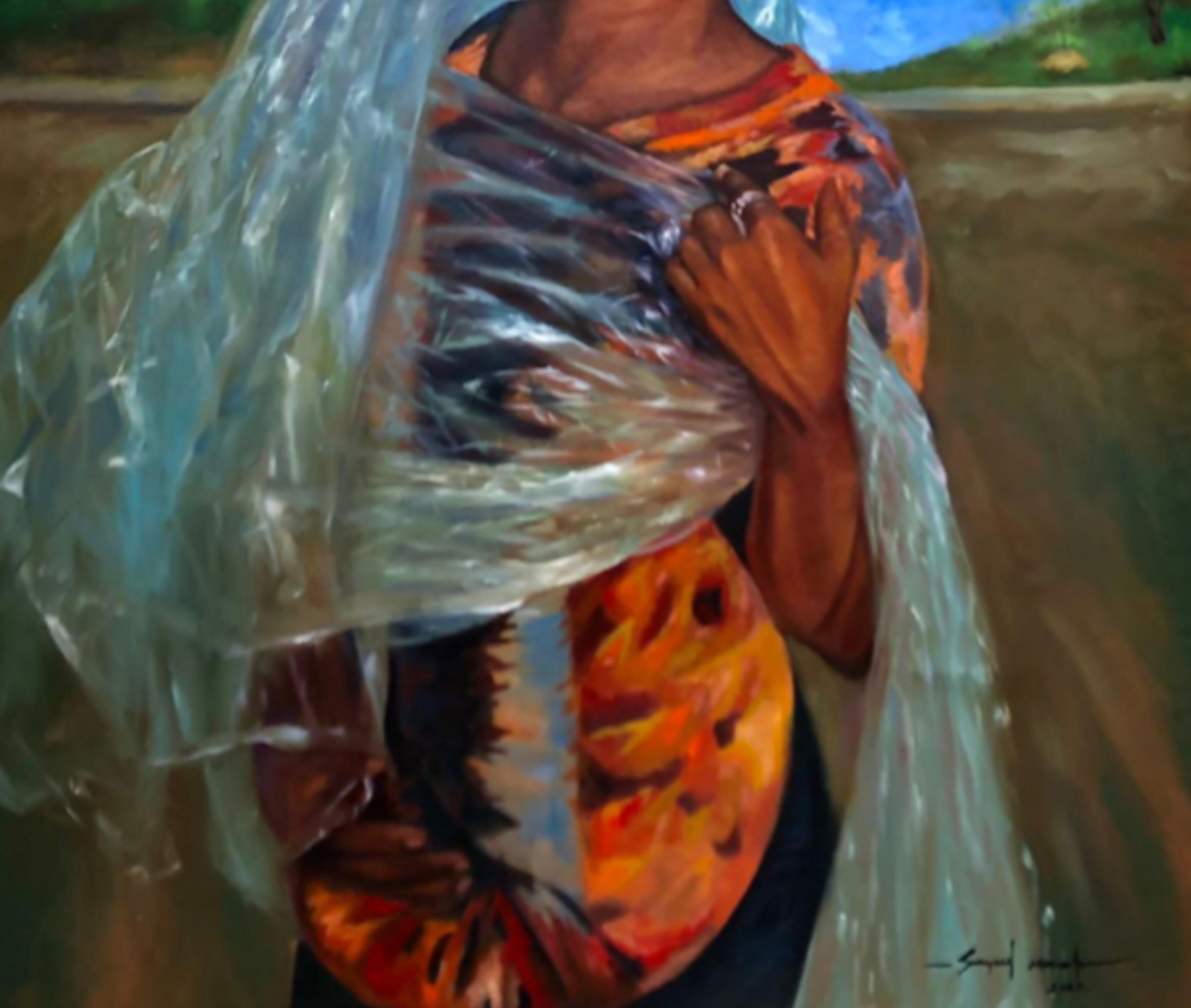 Kyalli (Glitter) - XXI secolo, Espressionista, Ritratto figurativo, Olio, Donna - Figurative Painting Nero di Sayeed Momoh