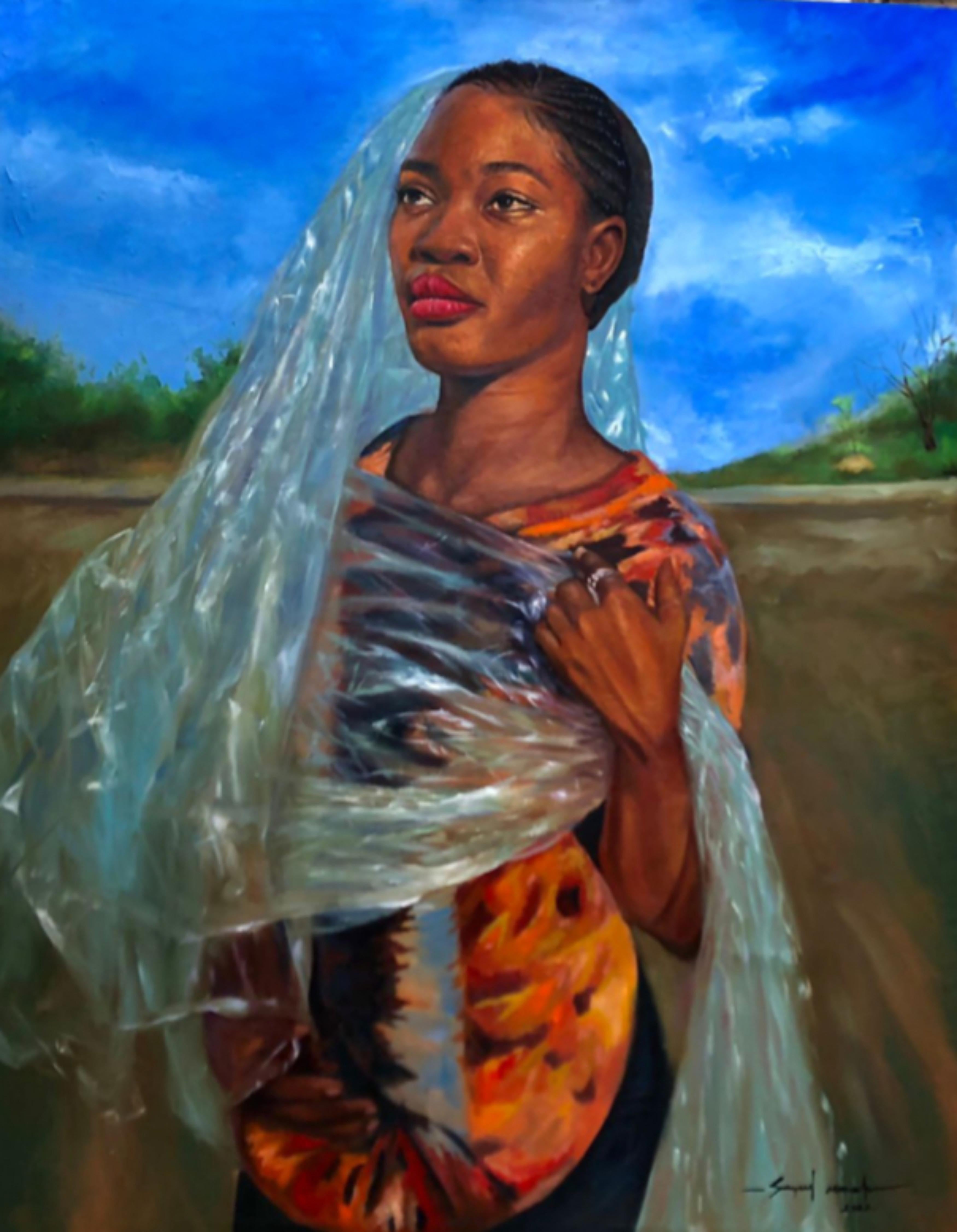 Figurative Painting di Sayeed Momoh - Kyalli (Glitter) - XXI secolo, Espressionista, Ritratto figurativo, Olio, Donna