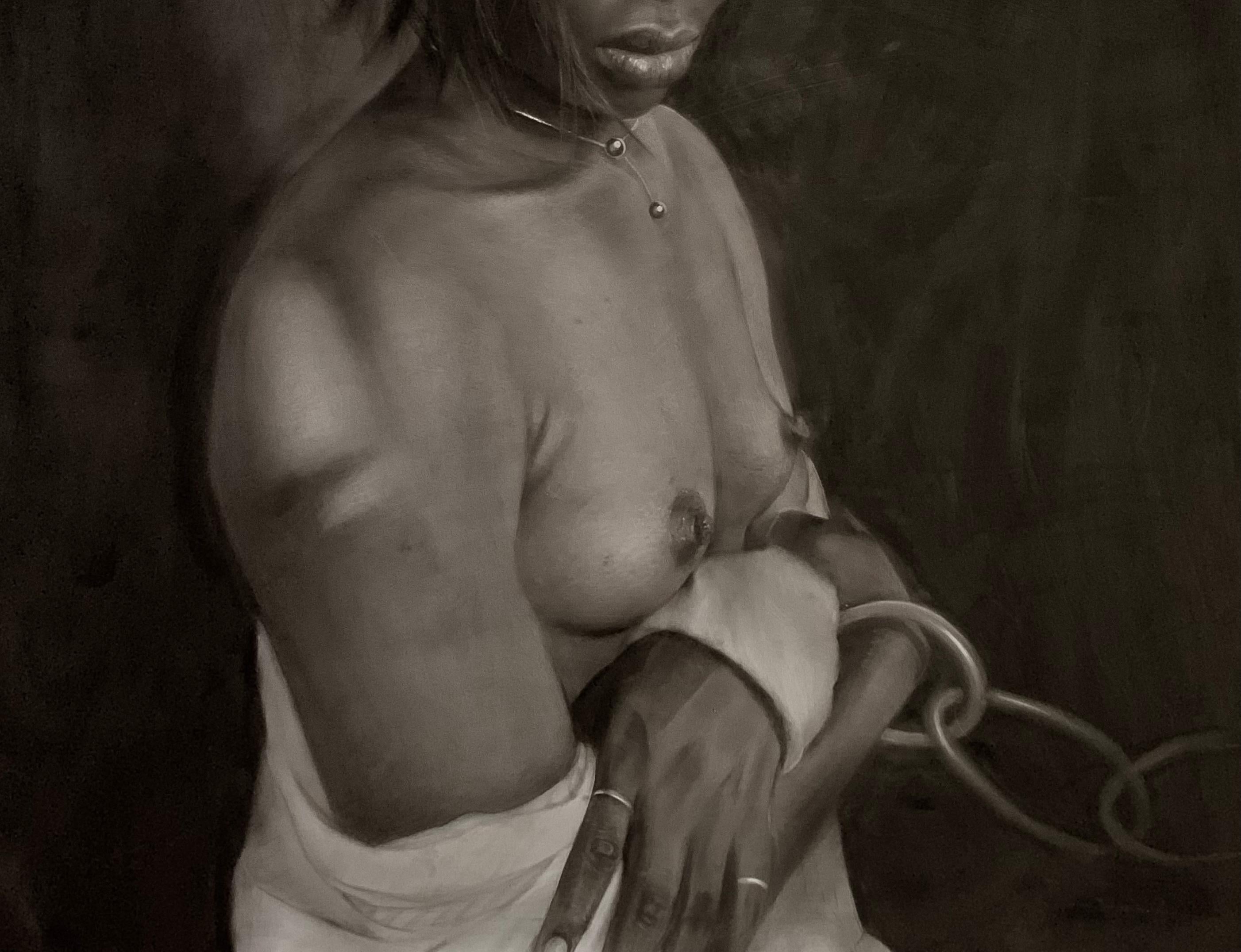 Shackled Freedom - 21. Jahrhundert, Expressionismus, figuratives Porträt, Akt, Frauen (Zeitgenössisch), Painting, von Sayeed Momoh