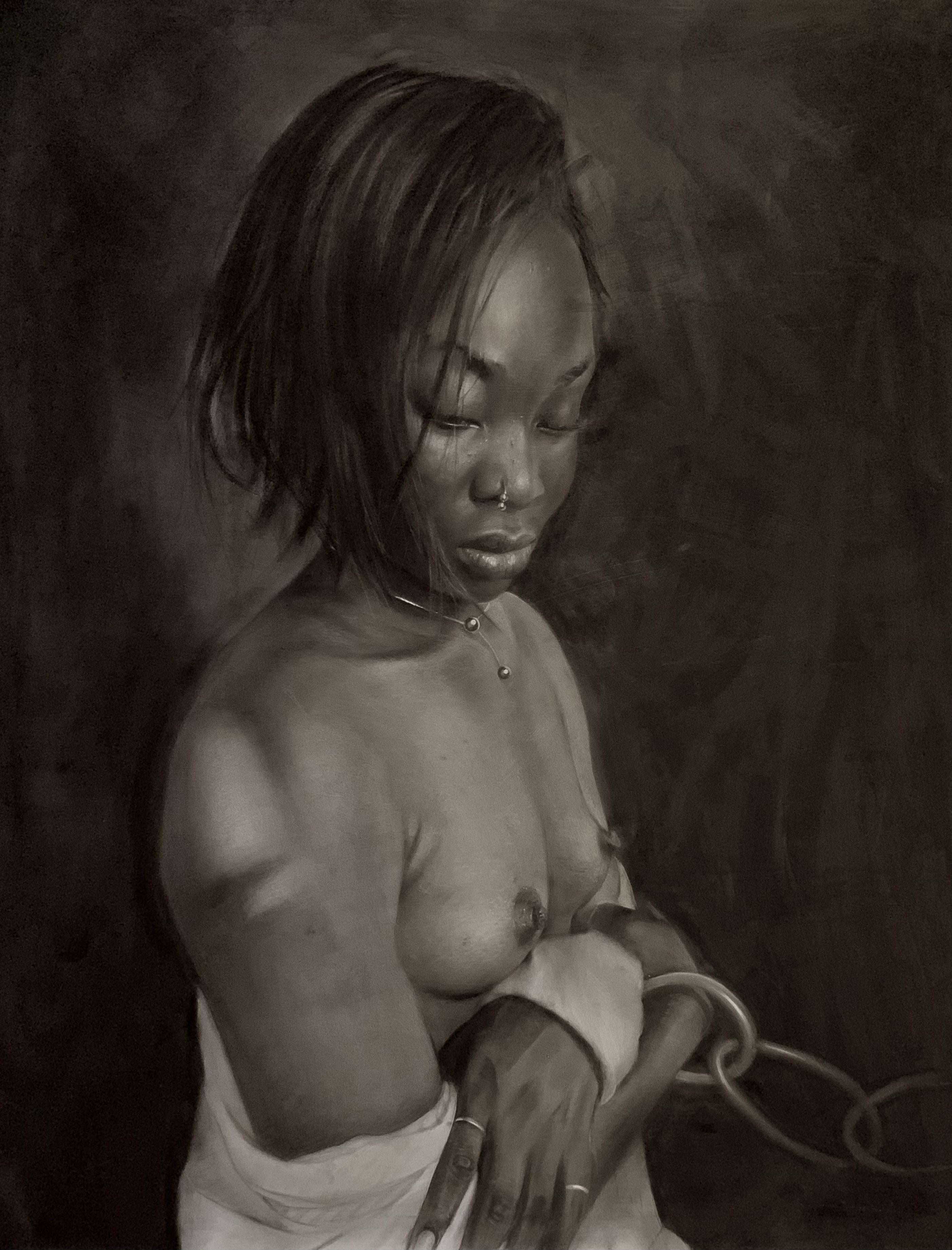 Libertad encadenada - Siglo XXI, Expresionista, Retrato figurativo, Desnudo, Mujer
