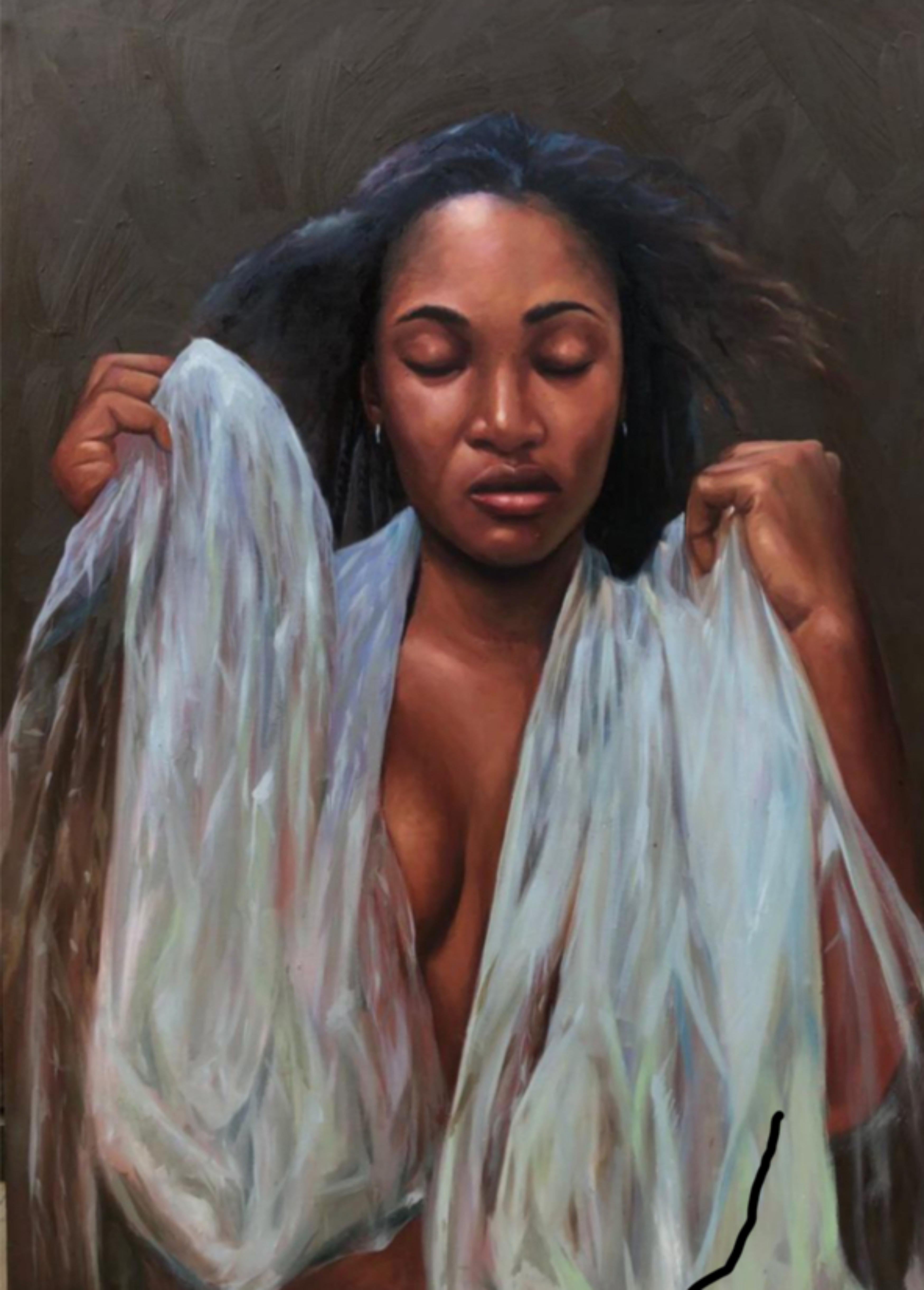 Figurative Painting de Sayeed Momoh - Wura (Oro) - Siglo XXI, Expresionista, Retrato Figurativo Desnudo, Óleo, Mujer
