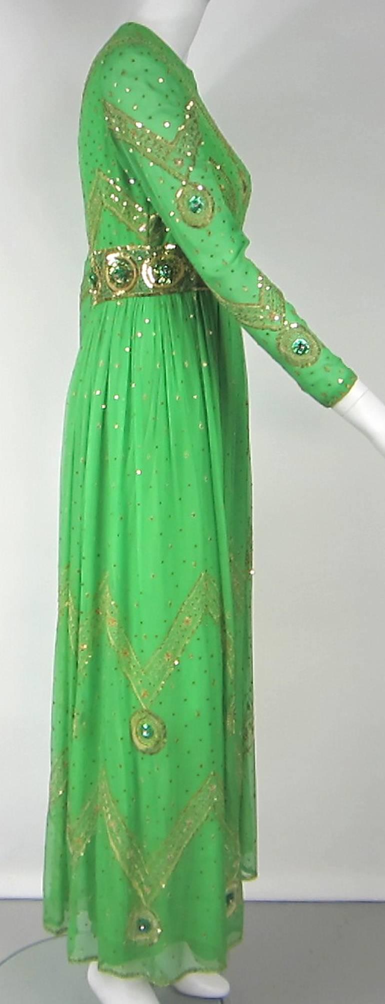 Saz Surjit & Adash Gill Gown Beaded Silk Dress 1970s 1