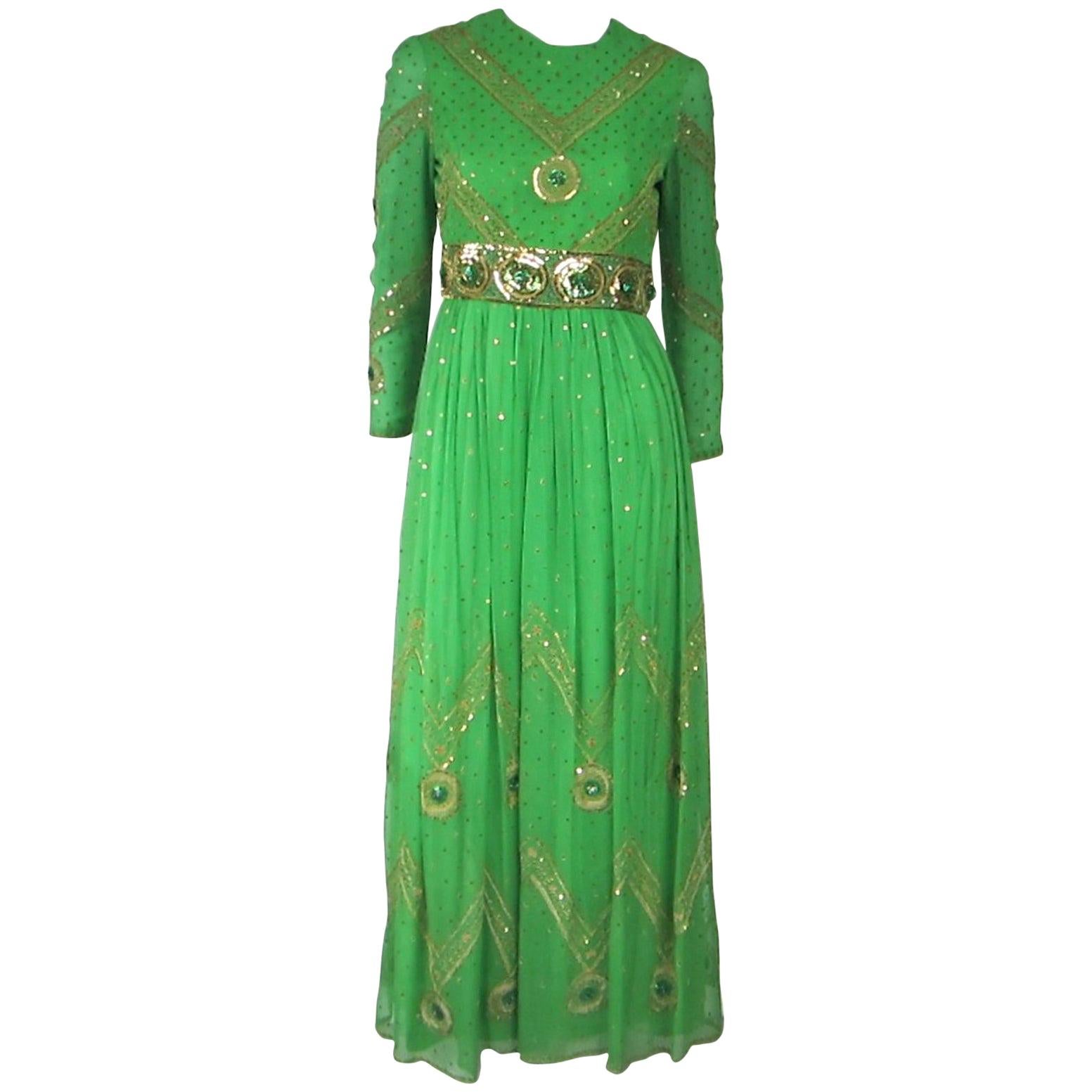 Saz Surjit & Adash Gill Gown Beaded Silk Dress 1970s