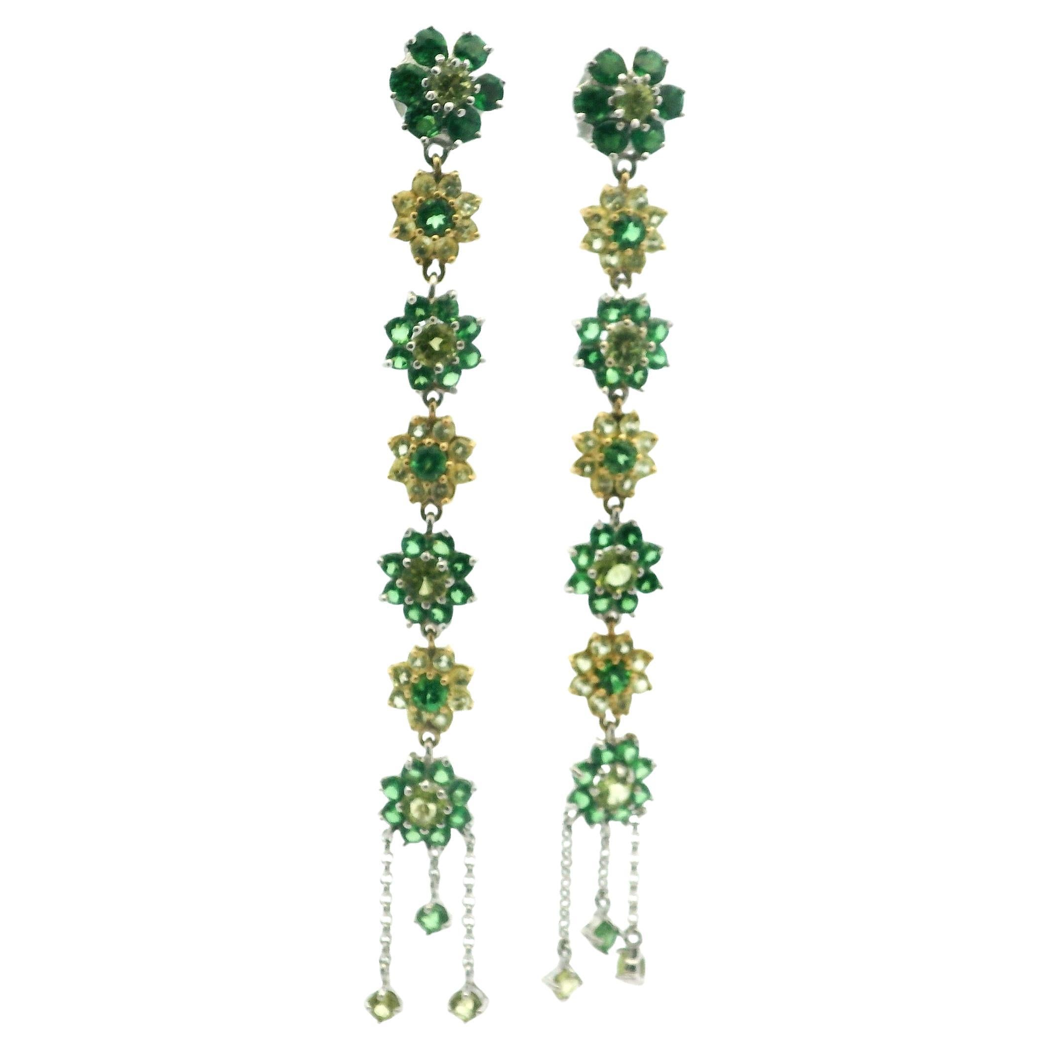 SAZINGG Boucles d
oreilles convertibles en tsavorite et saphir jaune  Or blanc 18K