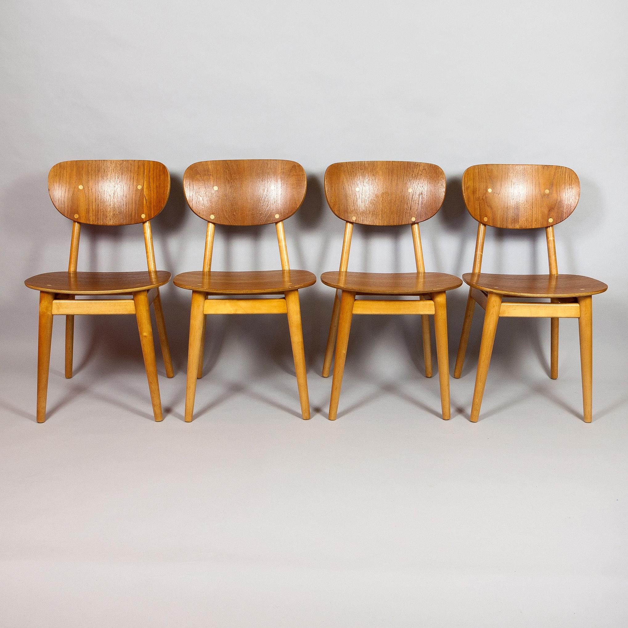 Mid-Century Modern SB11 Cees Braakman Dining Chairs for Pastoe, Maple and Teak, Denmark, 1950s