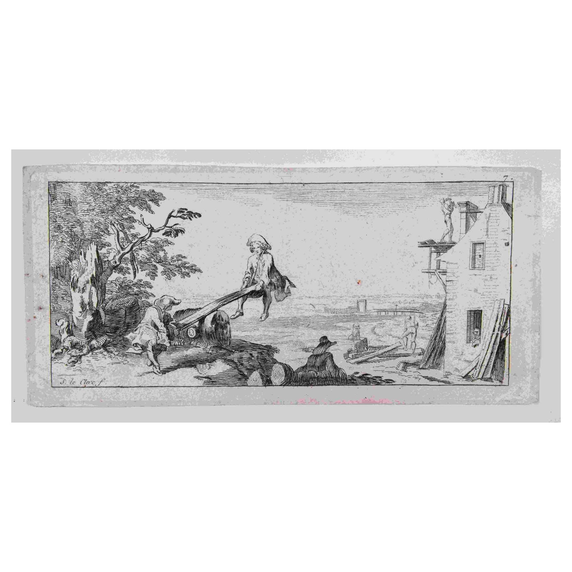 Les Chevaliers - Original-Radierung von Sébastien Leclerc - 17. Jahrhundert