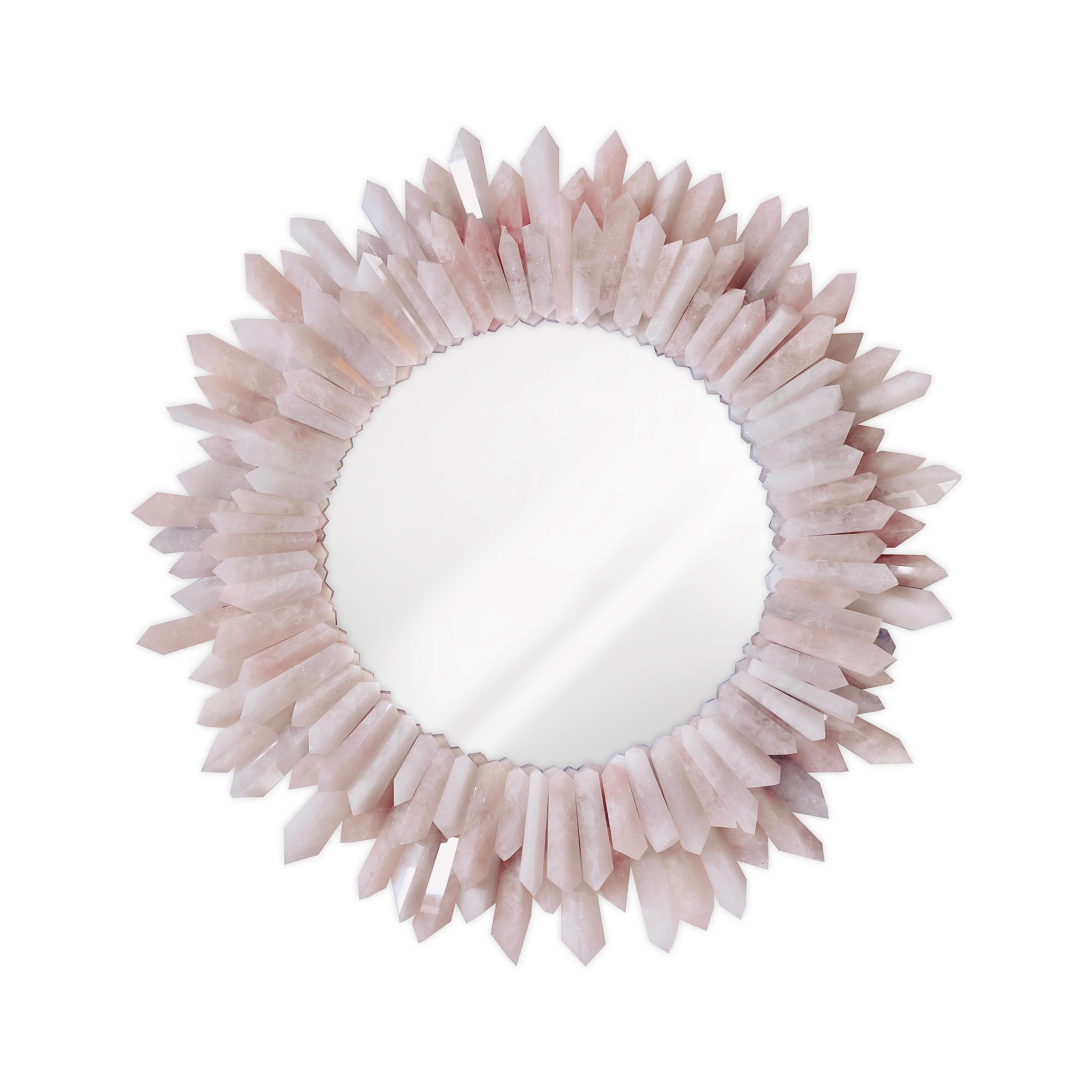 Finely carved pink rock crystal mirror
Crated by Phoenix 
Custom size upon request 