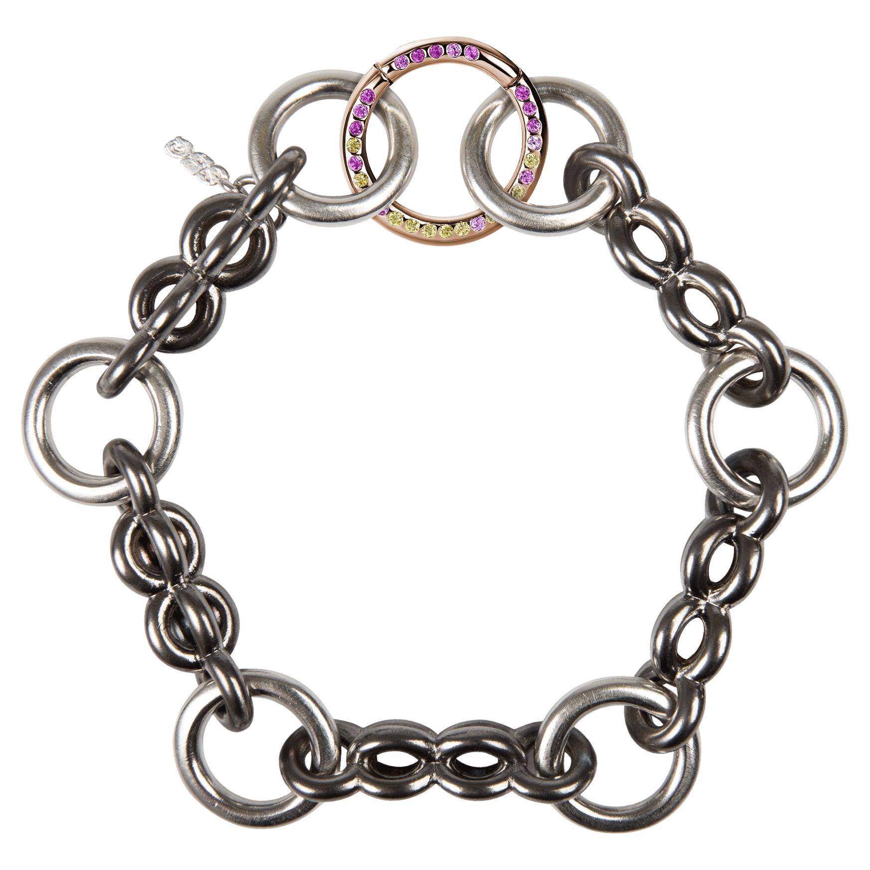 Bracelet de chaîne à segments audacieux SBQ avec fermoir en diamant et saphir, or rose 14K