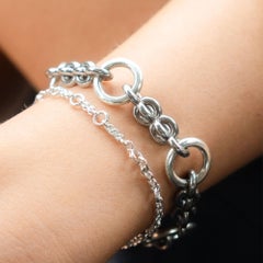 SBQ Bold Segment Chain Bracelet with Diamond & Sapphire Clicker, 14K yellow gold