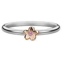 SBQ Tiny Flower Sparkle ring, 14K Rose and White gold, pink sapphire